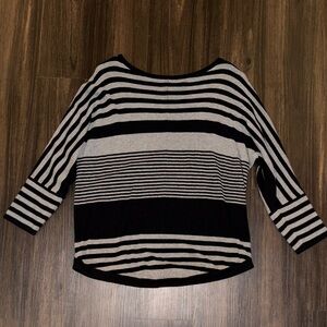Striped Black and Gray Boatneck Dolman Pullover Sweater